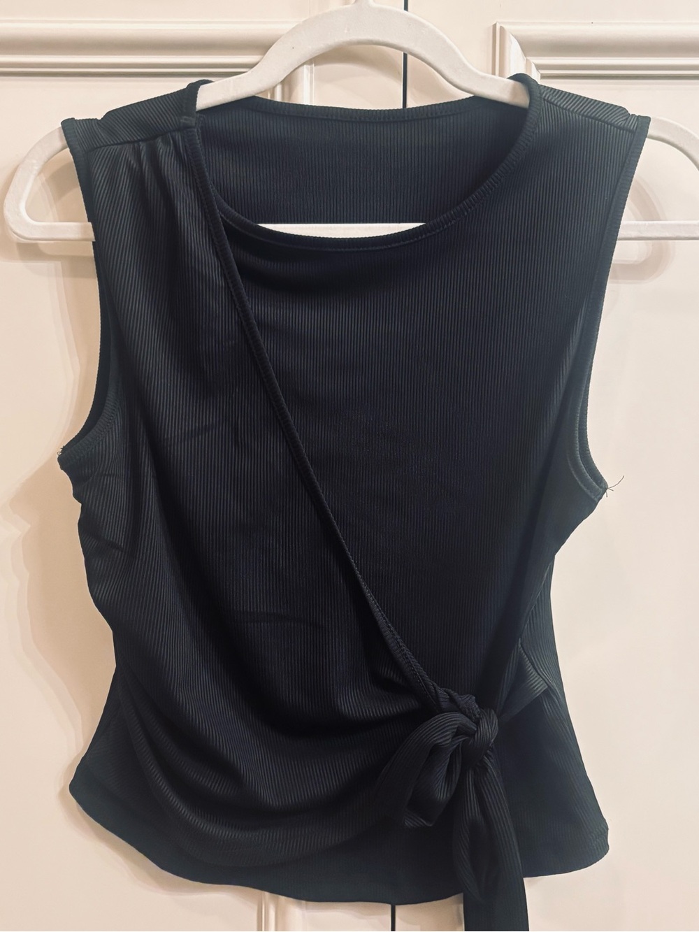 SHEIN Black Sleeveless Tie-Waist Ribbed Top and Matching Ribbed Black Pants